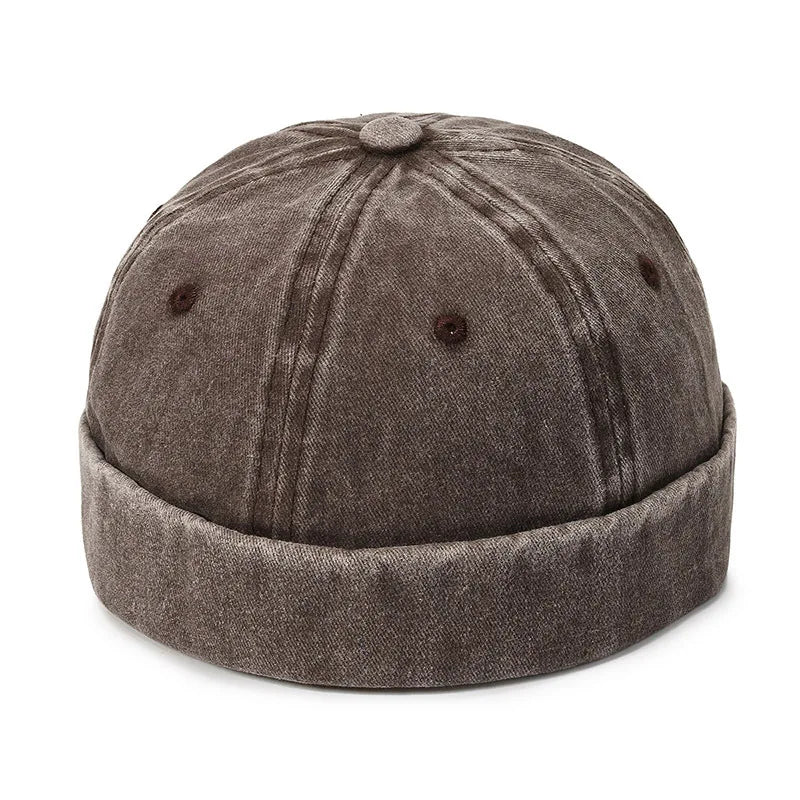 Customized Worn Out Distressed 6 Panel Denim Metal Buckle Made Fitted Brimless Sports Caps Dad Baseball Cap Brown