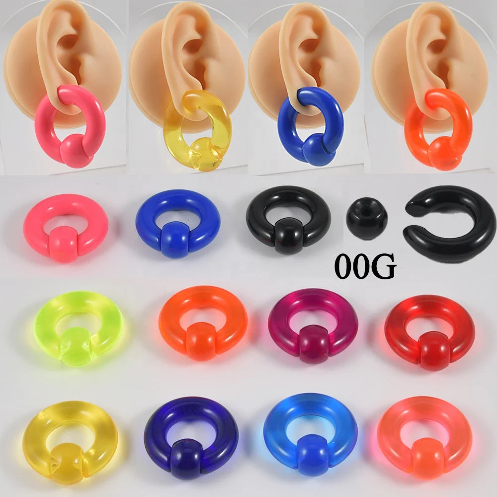 00G Large Acrylic BCR Giant Captive Bead Ring Ear Plug Expander Male Nose Septum Piercing Body Jewelry for Weddings Parties