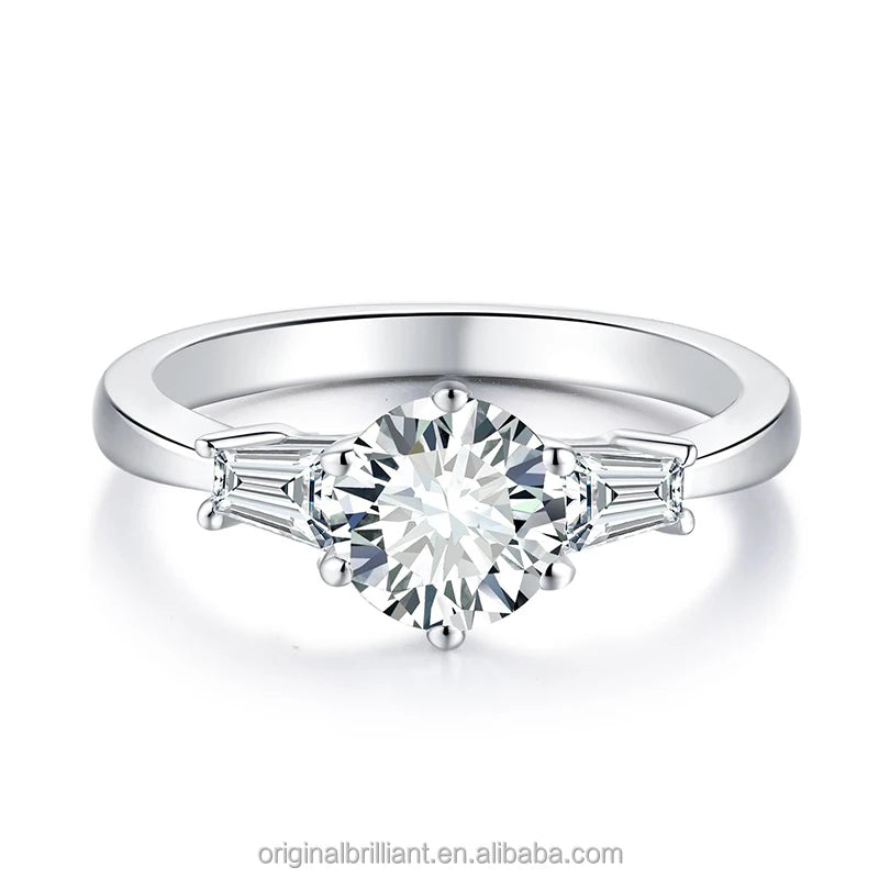 New Design Wholesale 925 Sterling Rings Jewelry 8mm D Color Moissanite Women Silver Plated Gold Diamond Ring