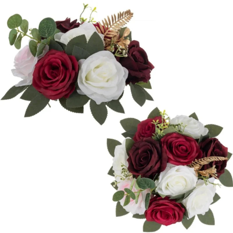 Artificial Flowers Ball Wedding Centerpieces Burgundy Rose for Table Silk Kissing Ball Faux Floral Bouquet Home Party DIY Decor