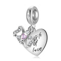 Gift of Love Bowknot Heart Shape Pendant with CZ 925 Sterling Silver Jewelry Making Charm Bead for Women Bracelet Custom logo