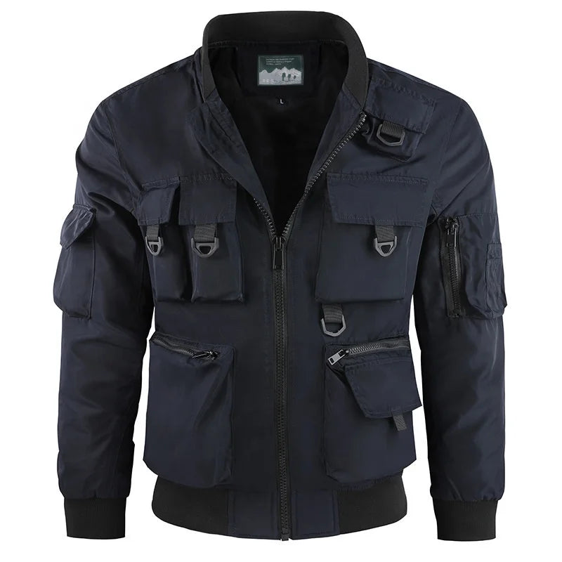 Men's Cargo Jacket With Multi-Pockets Recycled Polyester Materials Water-Resistant Outdoor Jacket for Hiking