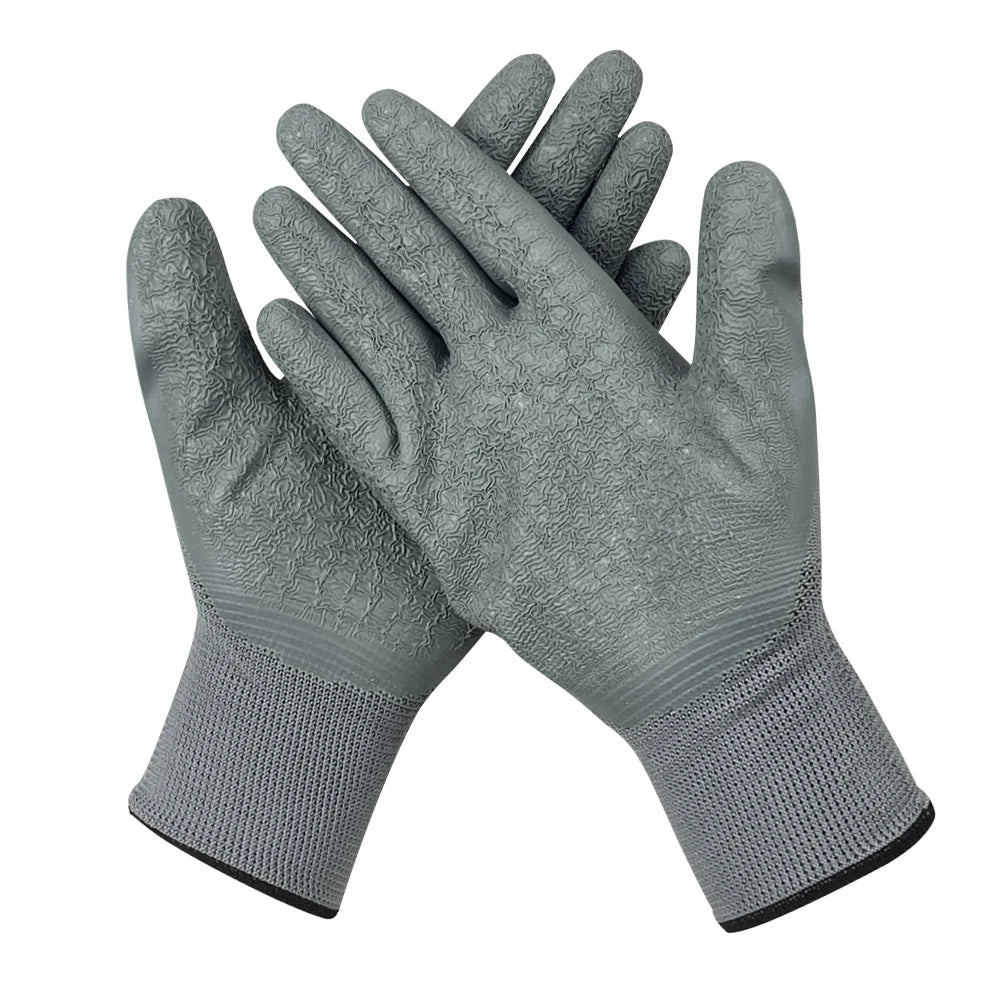 Hot Selling Durable Grey Latex Gloves 50g/Pair Grey Latex Crinkle Gloves Wrinkle-Coated Non-Slip Heavy Duty Industrial Work