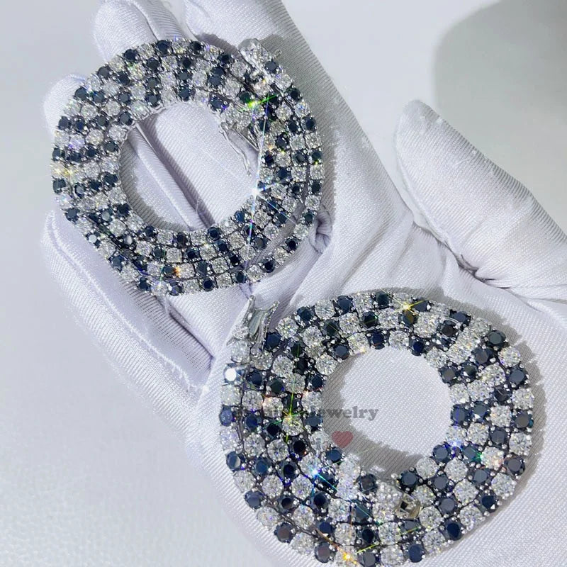 3mm 4mm 5mm 6.5mm Sterling Silver White Gold Color White Mix Black Moissanite Tennis Necklace