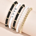 5pcs Pack Gold Plated Beach Bohemian Soft Polymer Clay Beads Beaded Elastic Cord Fashion Jewellery Wedding Bracelet Sets