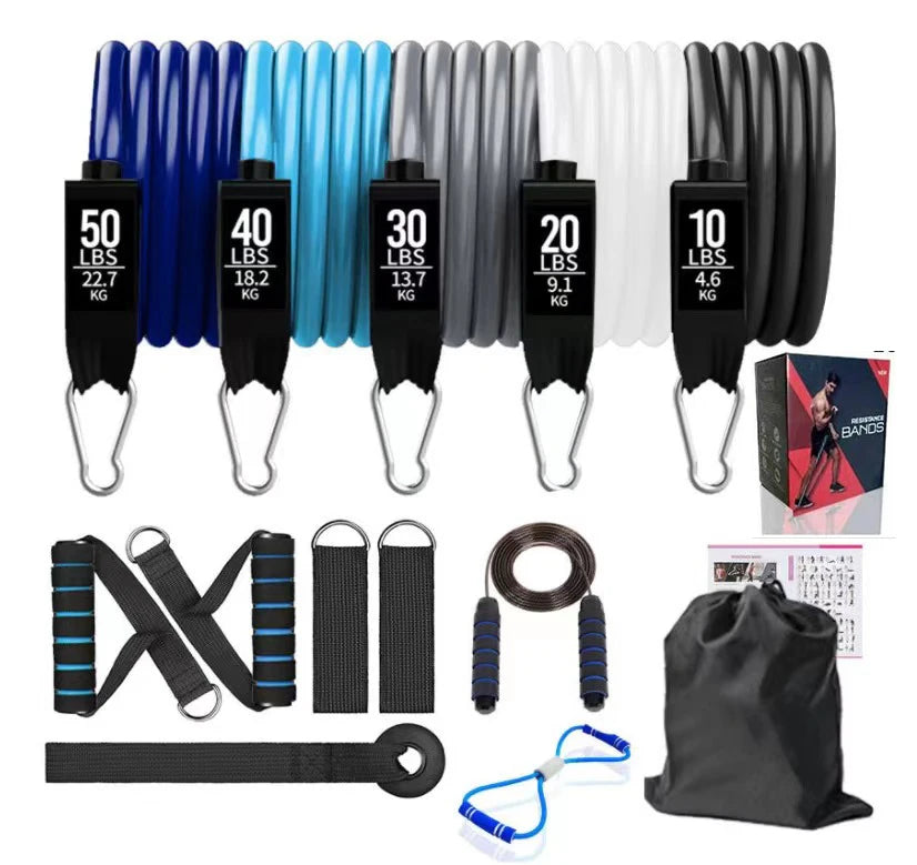 15pcs TPE Gym Power Fitness Toning Tubes Band Set Elastic Tension Rope Resistance Tubes Band for Workout