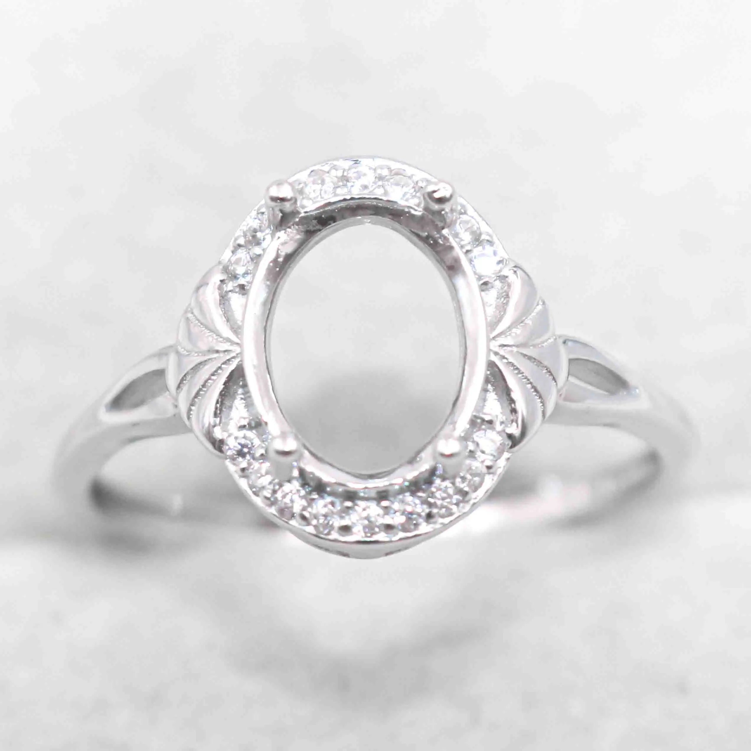 Sterling Silver 7*9mm Semi Mount Ring Empty Frame Blank Support Claw Setting S925 Base Holder Without Center Stone for DIY Inlay