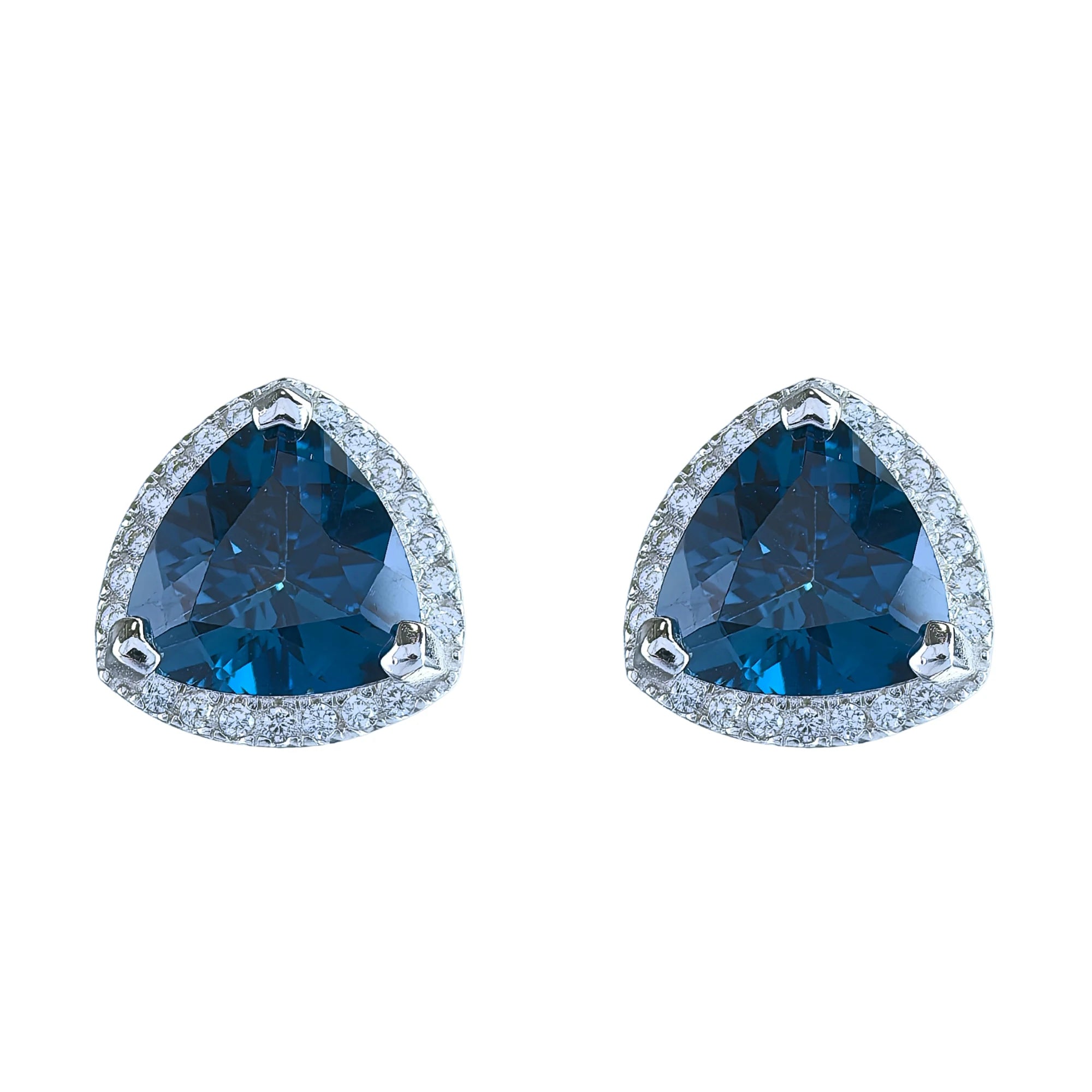 Factory Wholesale Rhodium Plated 925 Sterling Silver Natural London Blue Topaz Stud Earrings for Women Birthday Gift Daily Wear
