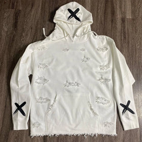 Custom Sweatshirts High Gsm French Terry Cotton Cropped Raw Hem Distressed Hoodie for Men