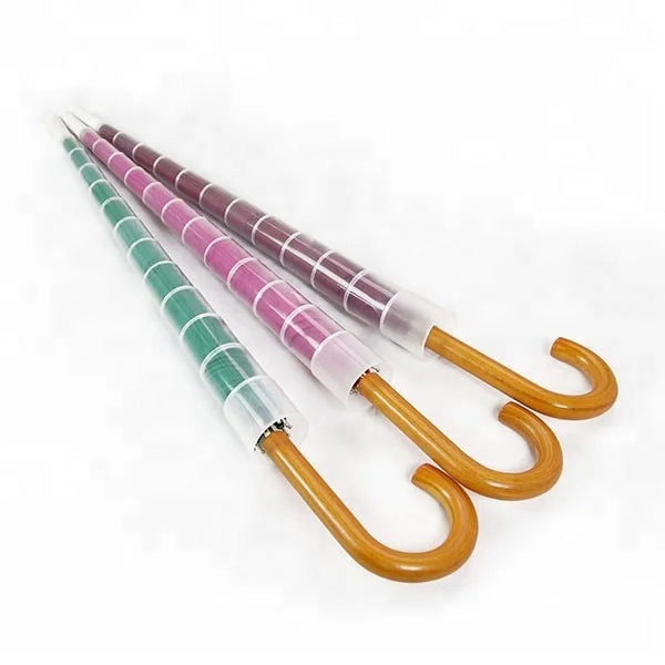Fantastic Anti Drip Telescopic Rain Plastic Sleeve Cover Cover Umbrella with Plastic Cover Wooden Handle J Stick Umbrella