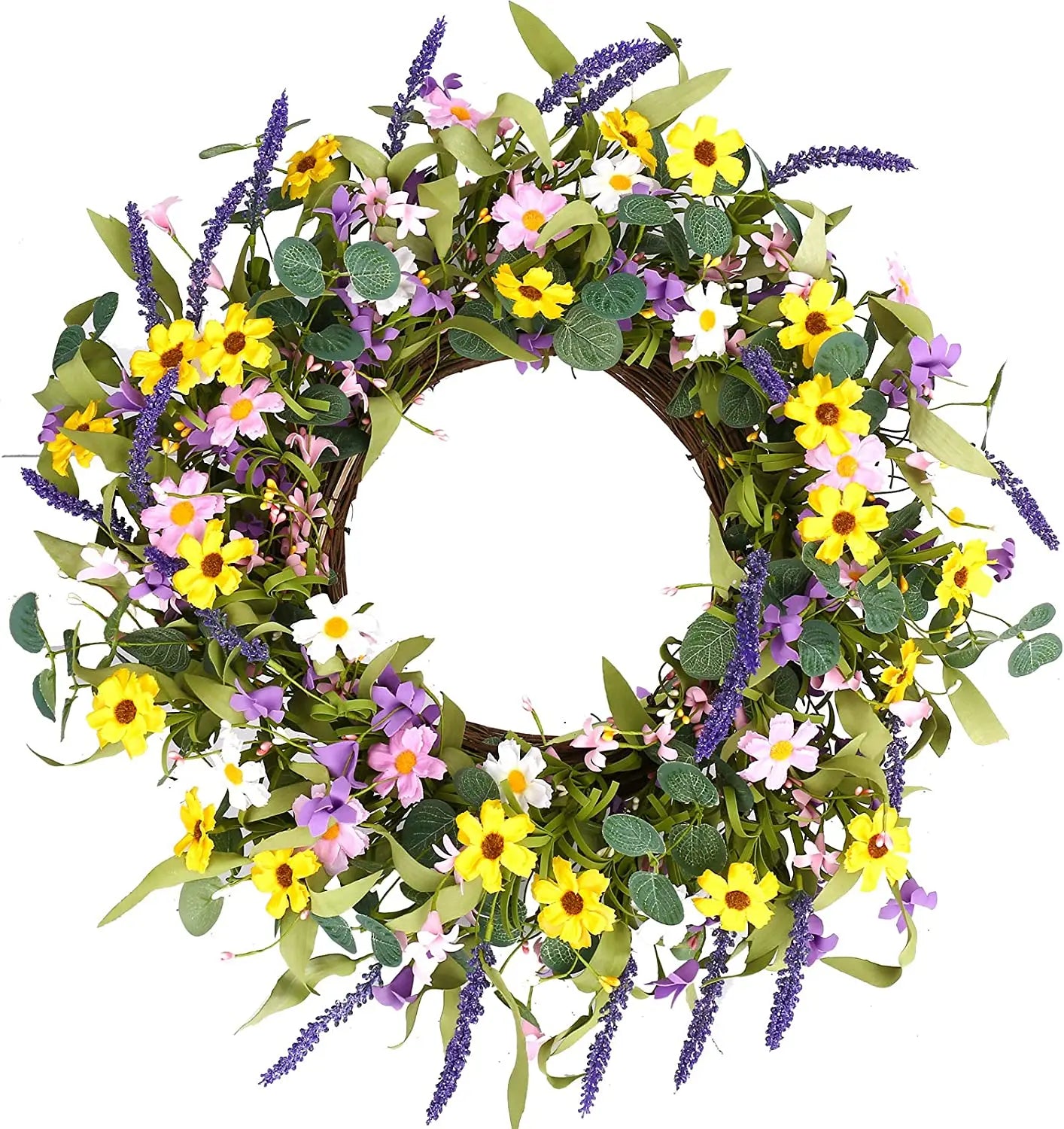 Artificial Spring Wreath Colorful Daisy Wreath Summer for Front Door Wall Window Decor