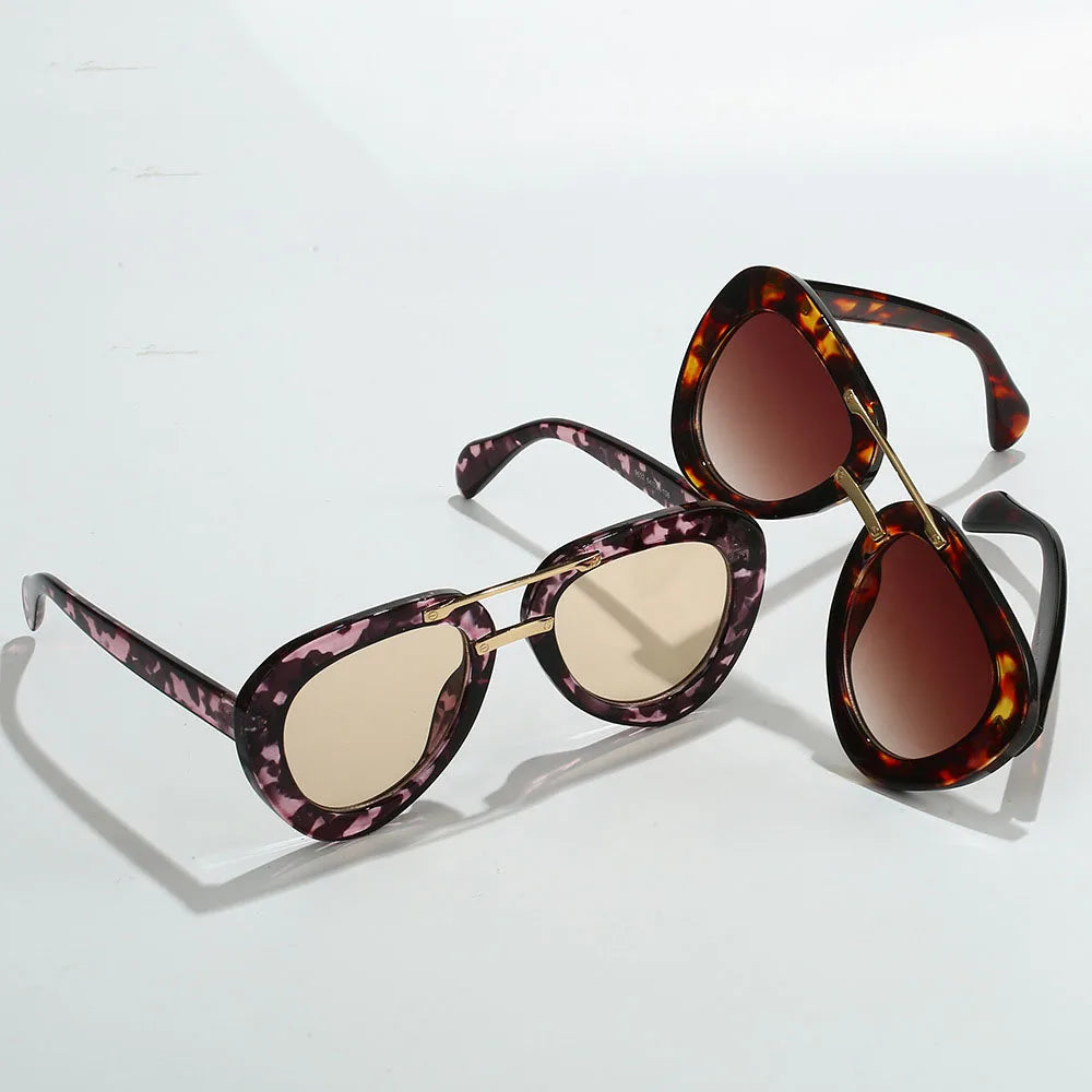 Wholesale New Designer Summer Sunglasses Double Bridge Leopard Frame Trend Unisex Sun Glasses