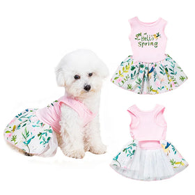 Classic Style Pet Costume for Cat Dog Spring Summer New Princess Wind Bow Lace Pink Printed Dog Cat Dress Accessory
