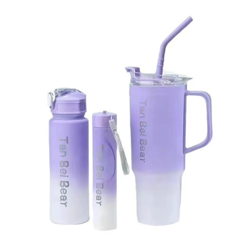 40Oz Travel Plastic Tumbler With Handle 3pcs Set Sport Water Bottle With Lid and Straw Water Bottle