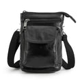 Tiding Mens Small Genuine Leather Black Small Crossbody Shoulder Waist Belt Pouch Bag for Cell Phone Waist Bag for Men