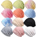 Colorful Thin Gauze Rainbow Gradient Women Pleated Slouchy Cotton Lining Baggy Chemo Cap Chunky Beanie Hat