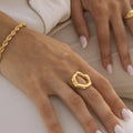 Wholesale Custom Women Jewelry 18k Gold Plated Stainless Steel Waterproof Irregular Circle Finger Ring