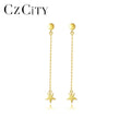 CZCITY Thread Chain 925 Gold Plated Hanging Star Moon and Huggie Silver Earring