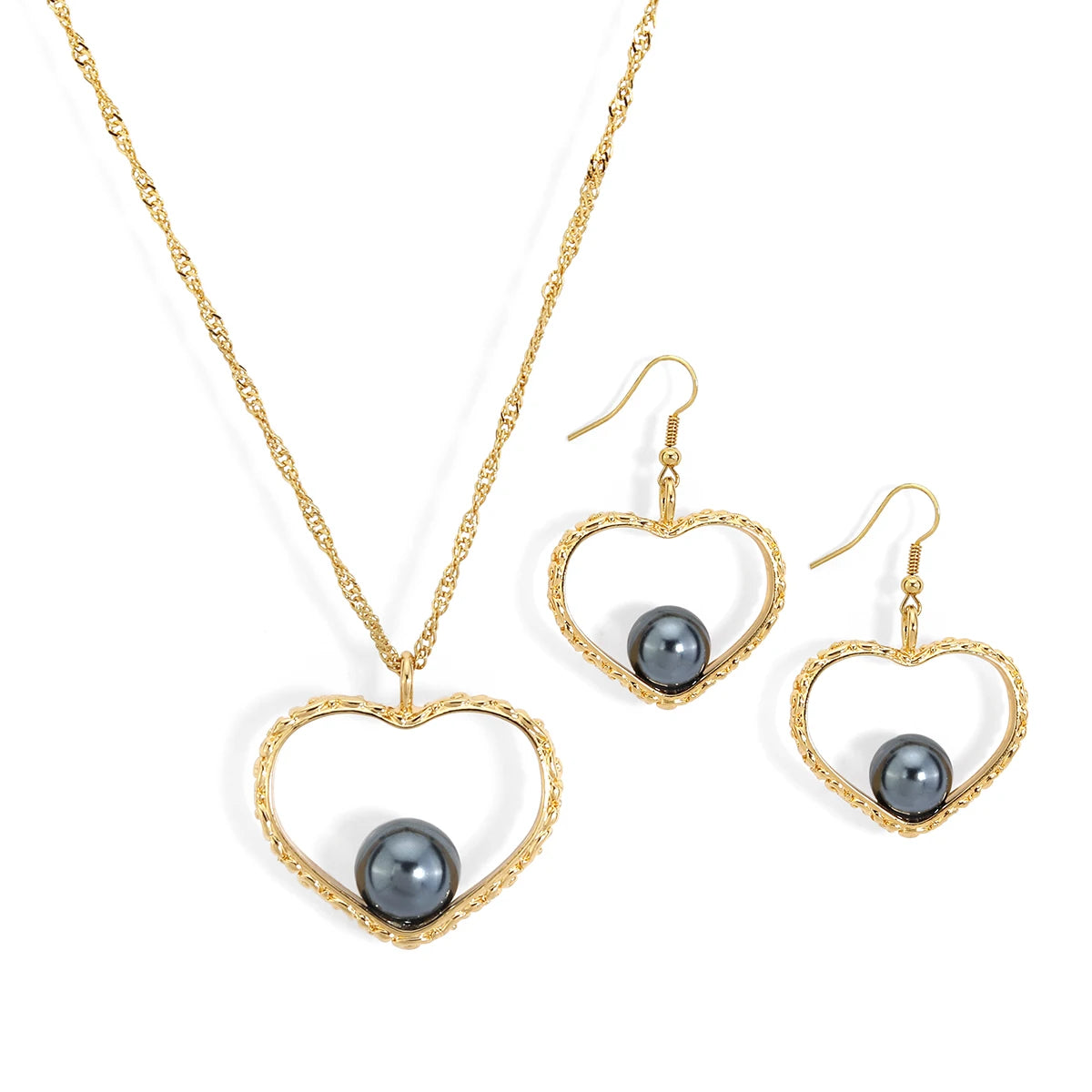Valentine's Day Gift Gold Hawaiian Peach Heart Pendant Pearl Necklace Jewelry Set for Woman