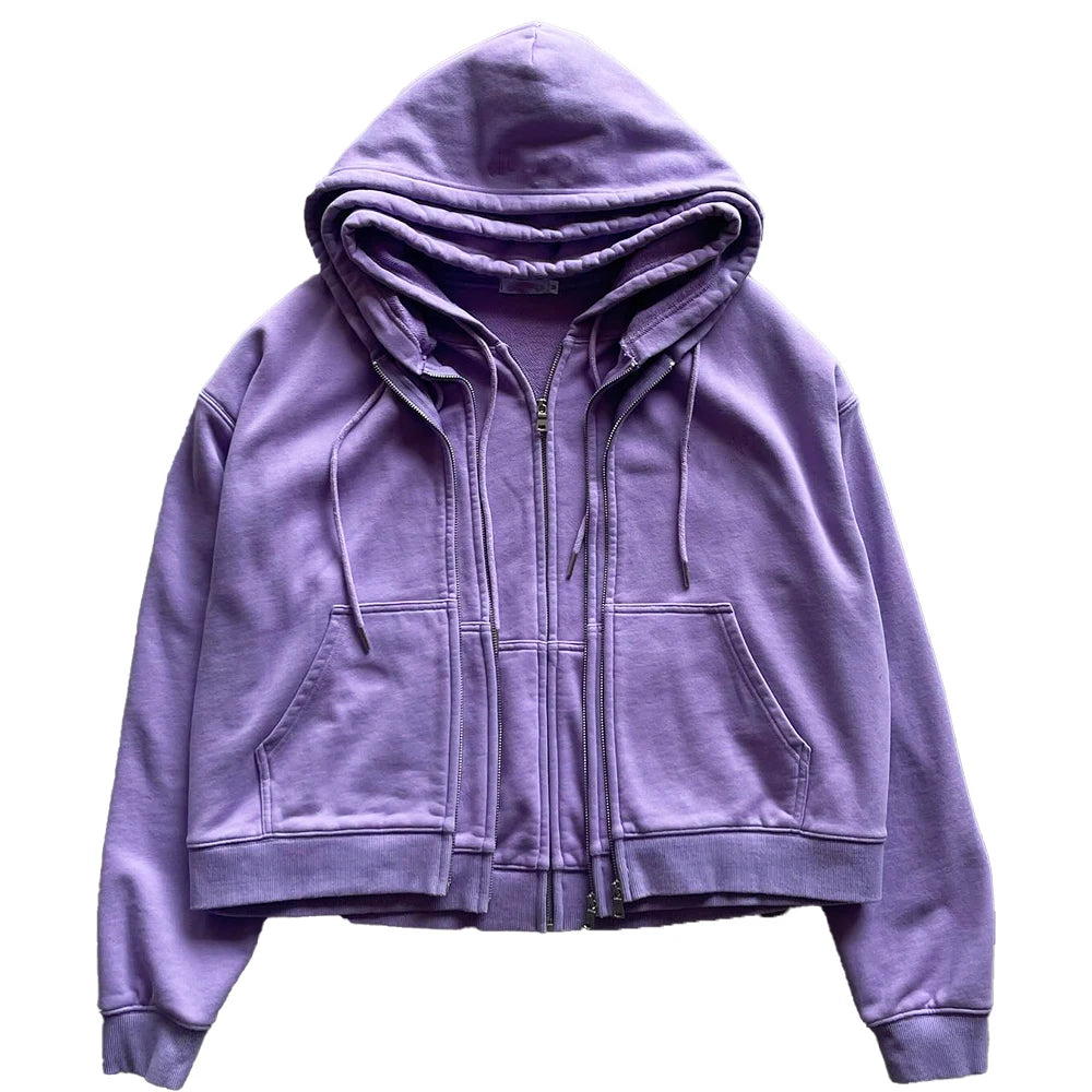 Custom Multi Layer Zip up Hoodie 550 Gsm Heavyweight French Terry Cotton Oversized Blank Triple Zipper Hoodie
