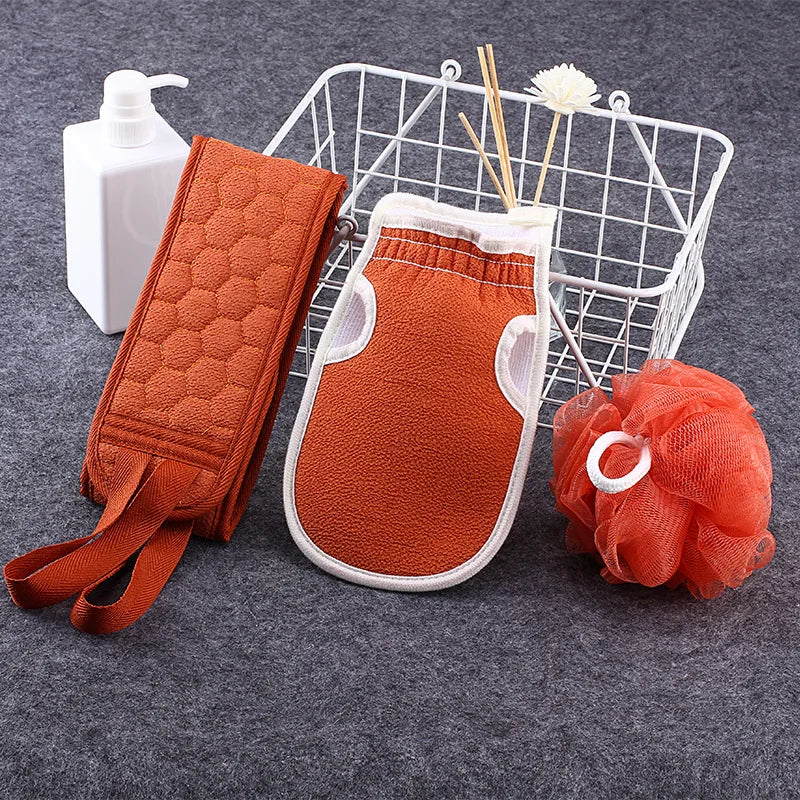3pcs Soft Polyester Bathing Body Shower Cleaning Tool Set for Bathroom Use with Strong Cleaning Capacity