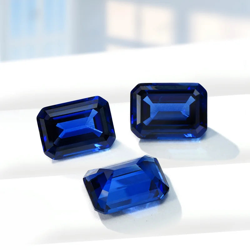 Starsgem Emerald Cut Royal Sapphire Lab Grown Gemstone Multiple Sizes Shape Lab Created Gemstone Blue Sapphire