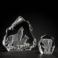Shining 3D Laser Engraved Wolves Crystal Sculpture Iceberg Crystal Iceberg for Souvenir Gift