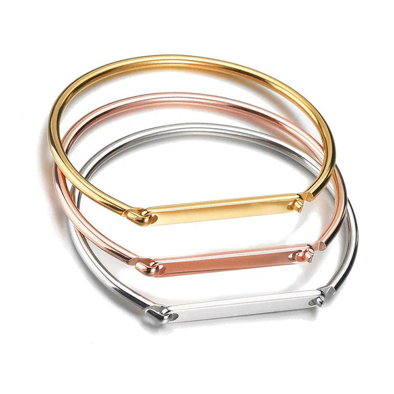 Wholesale Personalized DIY Custom Name Plate Bracelet Stainless Steel Waterproof  Engraved Name  Bangle
