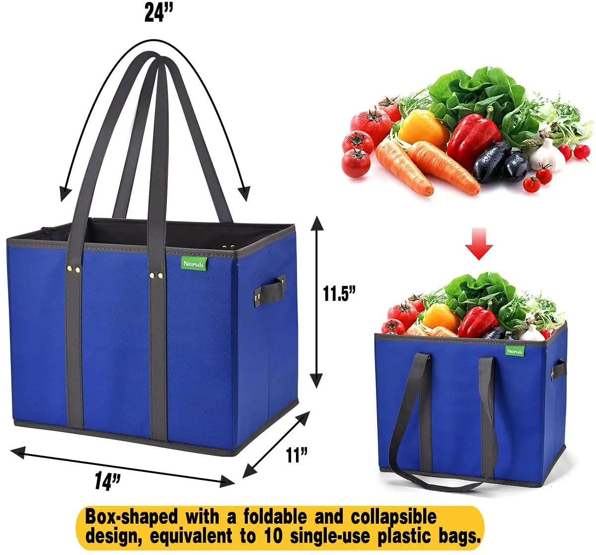 Foldable Collapsible Heavy Load Eco-friendly Reusable Non-Woven Large Grocery Shopping Bag Shopping Container Picnic Basket