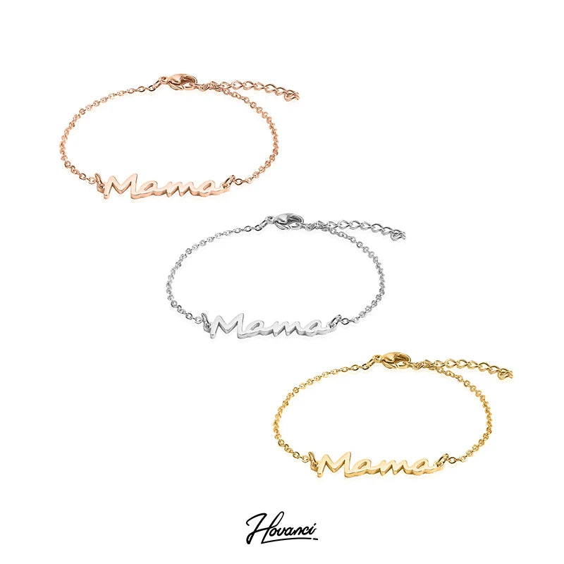 HOVANCI Tarnish Free Stainless Steel Mama Bracelet Titanium Steel Letter MAMA Mothers Day Bracelet