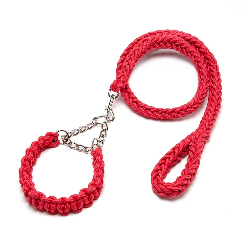 Wholesale Adjustable Nylon Dog Leash Strong and Durable Pet Collar with Striped Pattern Simple Style Woven Dog Chains