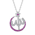 YILUN Women's Religious Jewelry 925 Sterling Silver Rhodium Plated Pink White CZ Shape Claw Setting Allah Pendant