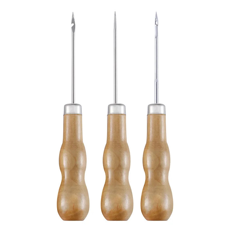 Handmade Double Gourd Awl with Wooden Straight Bent Head Centre Hole Leather Punching for Shoe Repair & Candle Usage