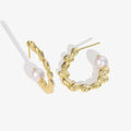 Pearl 925 Sterling Silver 18k Gold Plated Hammered Irregular Corrugated Stud Earrings for Women