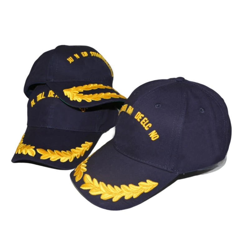 Wholesale Oak Leaf Sprig Pattern Baseball Cap Cool Style Sports Hat With Navy Blue 3D Embroidered Logo Olive Branch Visor