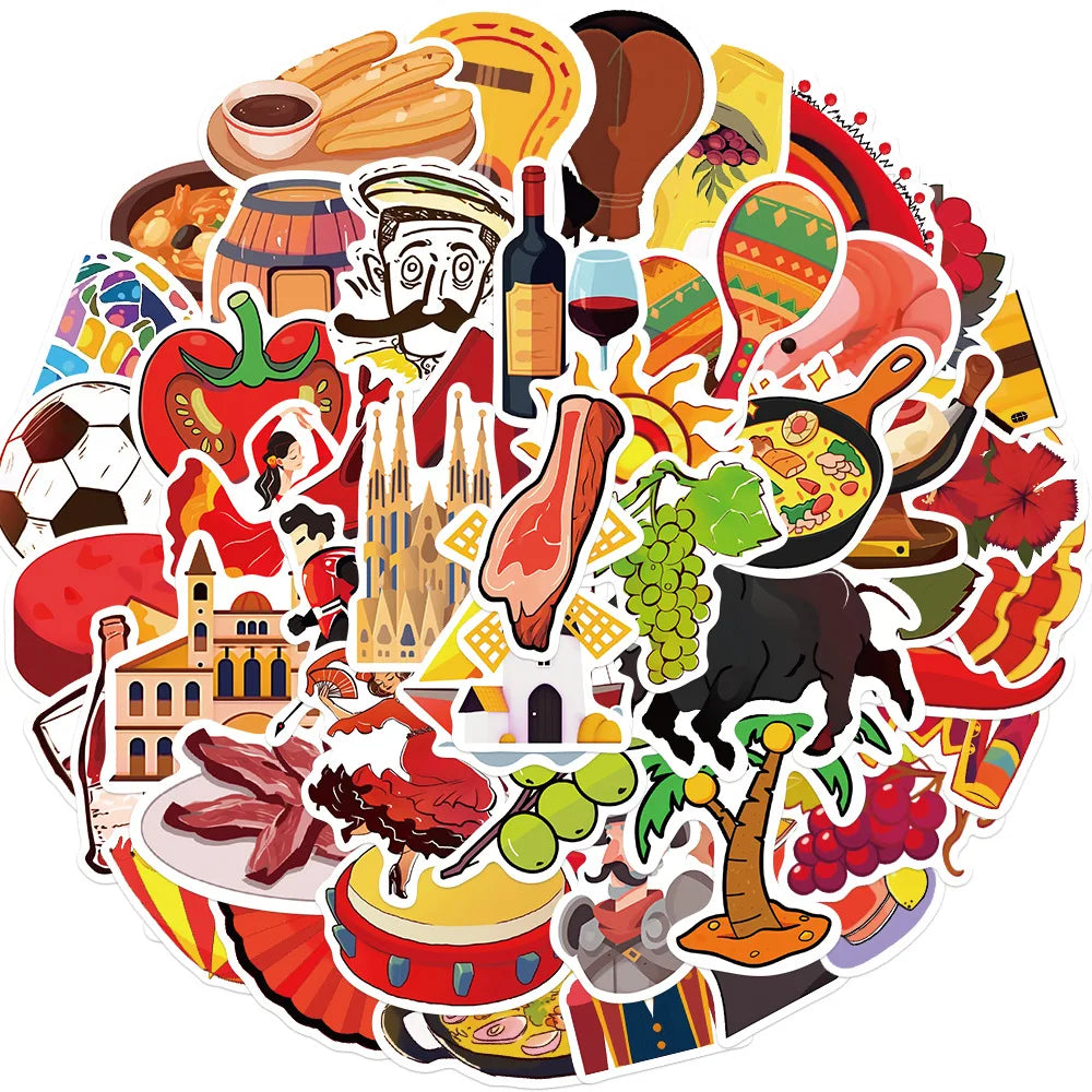 50PCS Spain style cartoon food traditional culture Spanish sticker
