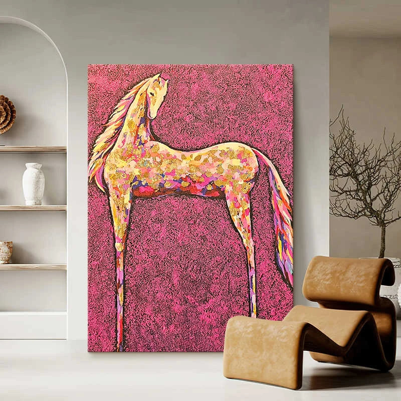Niche Art Modern Horse Painting Hand-Painted Oil Canvas Three-Dimensional Rock Color for Living Room Porch Decorative Hanging
