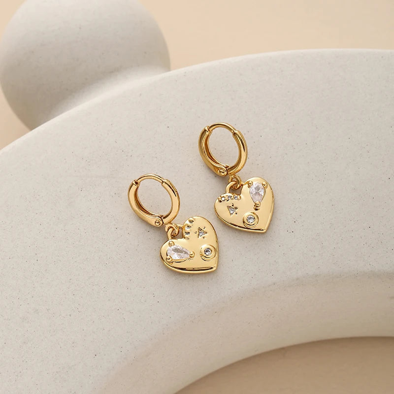 Trendy 18K Gold Plated Earrings Jewelry Shiny Diamond Zircon Inlaid Earrings Heart Shape Hoop Earrings for Women