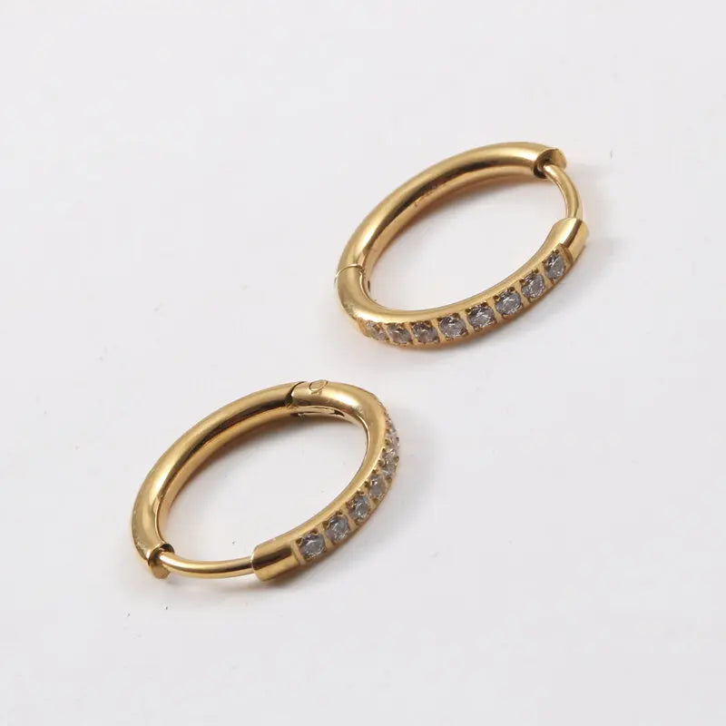Fenny 18K Gold-plated Wholesale Waterproof Luxury Boho Colorful Zirconia Half Pave Huggie Stainless Steel Earring for Women