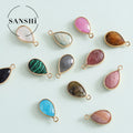 Natural Stone Bound Double Angle Water Drop Gemstone Pendant Classic Gold/Silver Plated Necklace