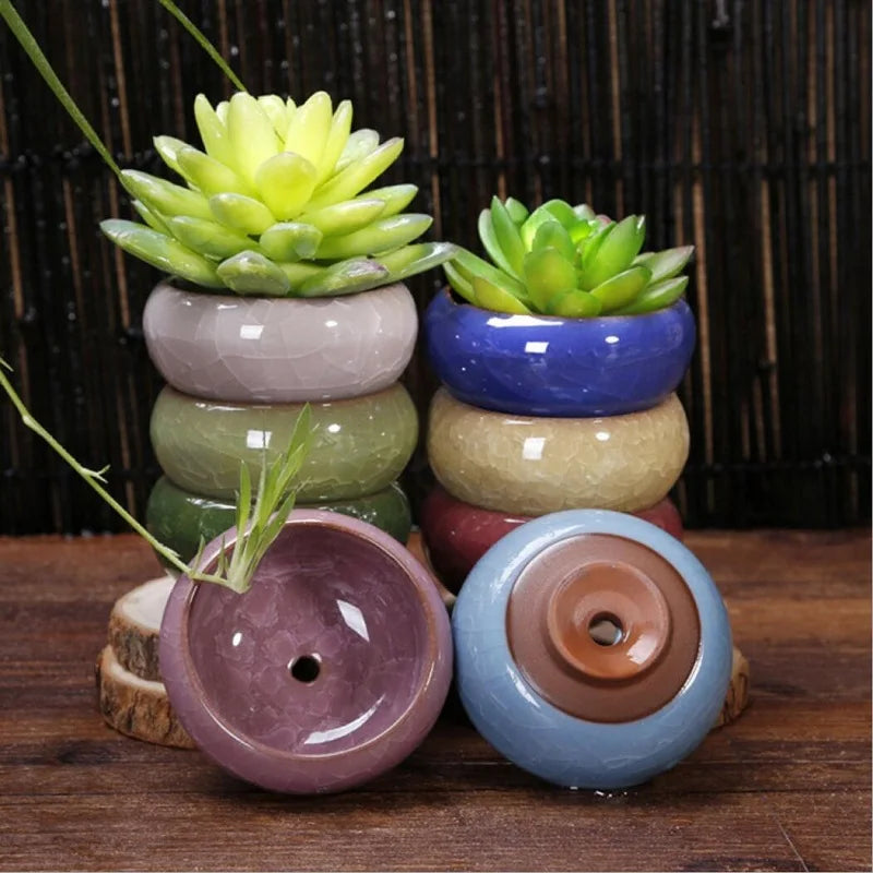 Mini Ceramic Teacup Flower Pot Ice Crack Glaze Korean Style Succulent Planters for Home Garden Office Decor Handcrafted Craft