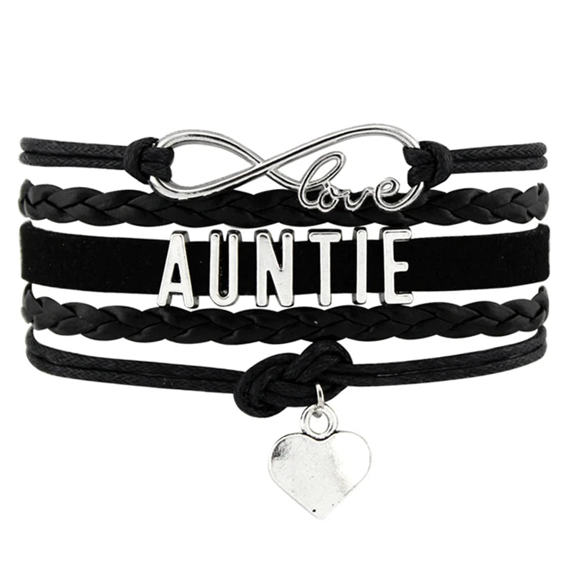 Infinity Love Double Heart Charm Leather Wrap Bracelets for Women Family Gifts for Aunt Auntie Niece Nephew Baby-Foot Feet
