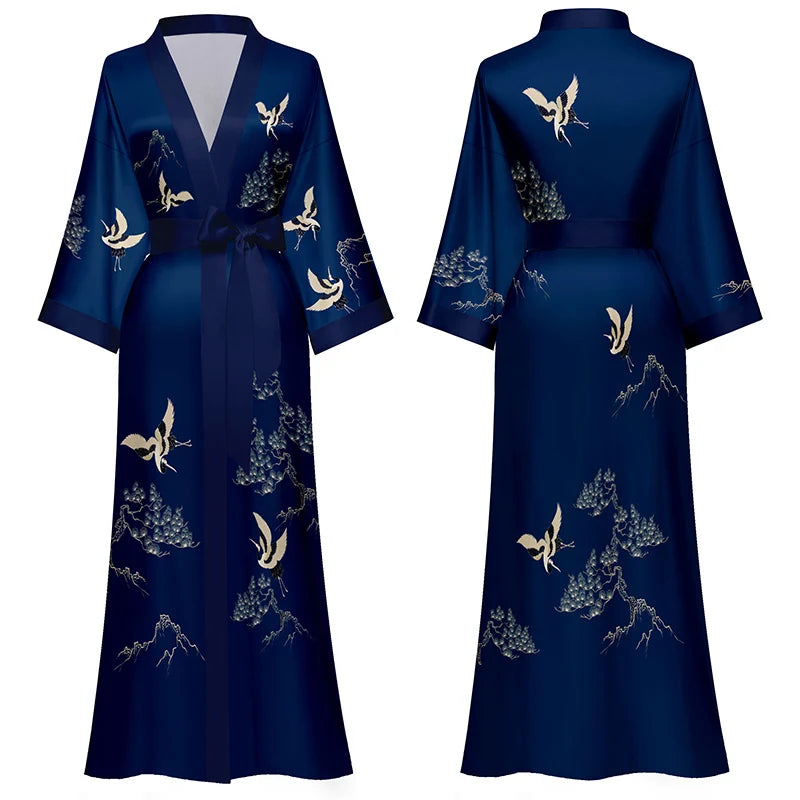 High Quality Satin Robes Woman Long Sleeve Printed Robe Dress Luxury Women Designer Robes