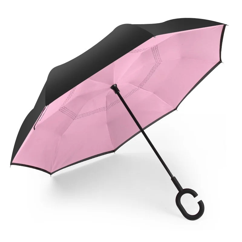 New Inverse Car Umbrella With logo Prints Custom Double Layer C Shape Handle Design Inverted Parapluie Reverse Umbrella