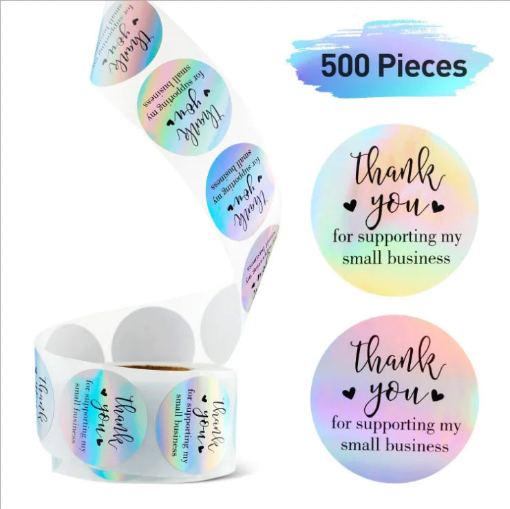 1/1.5 Inches 500pcs Small Round Holographic Thank You Stickers Roll Labels for Business