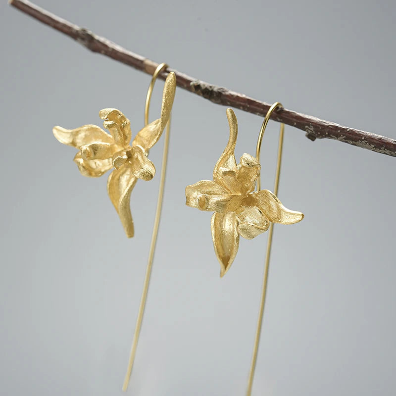 Lotus Fun Handmade Real 925 Sterling Silver 18k Gold Plated Elegant Feminine Flower Earring Lady Fine Jewelry for Women