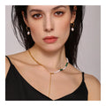 Wholesale Fashion Turquoise Freshwater Pearl Tassel Necklace Earrings Stainless Steel Jewellery Set for Women