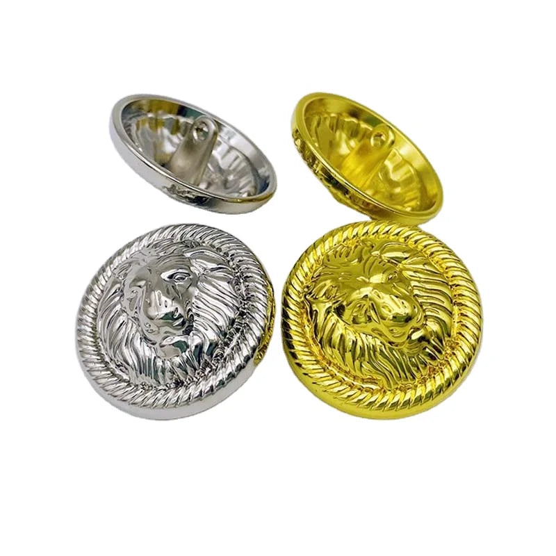 15mm 18mm 20mm 23mm 25mm Diy Garment Textile Accessories blazer Metal Sewing Gold Silver lion Head Embossed Round Coat Buttons