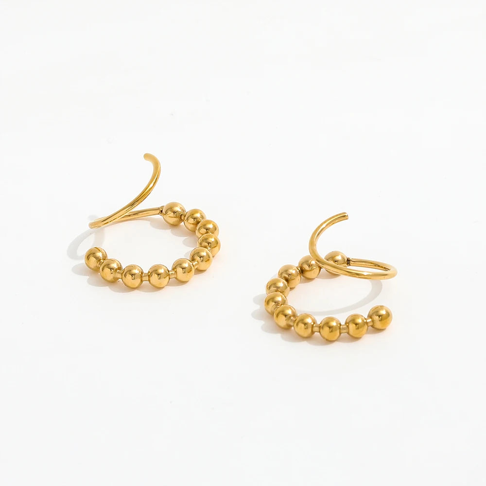 JOOLIM  High End 18K Gold Plated Dainty Beads Spiral Hoop Earrings Jewelry Stainless Steel Earrings for Women