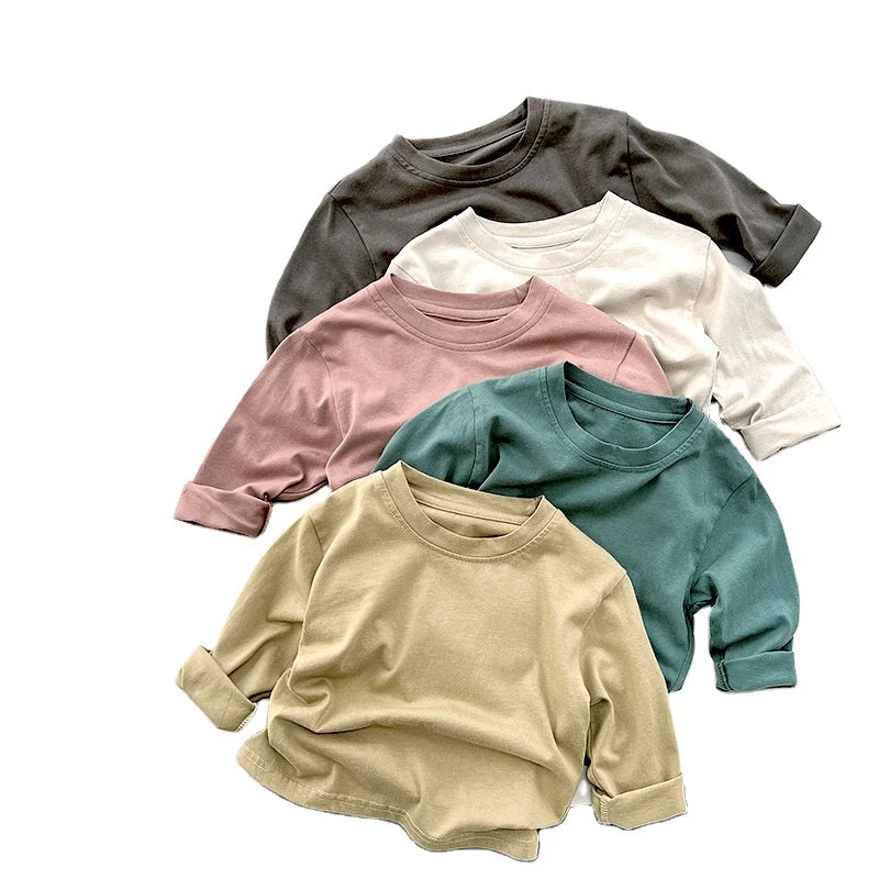 2025 Spring Boys and Girls Solid Cotton Top